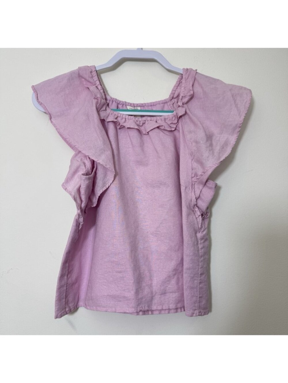 Crewcuts Girls Linen Blend  Ruffled Top Size L(10-11) Pink Square  Neck